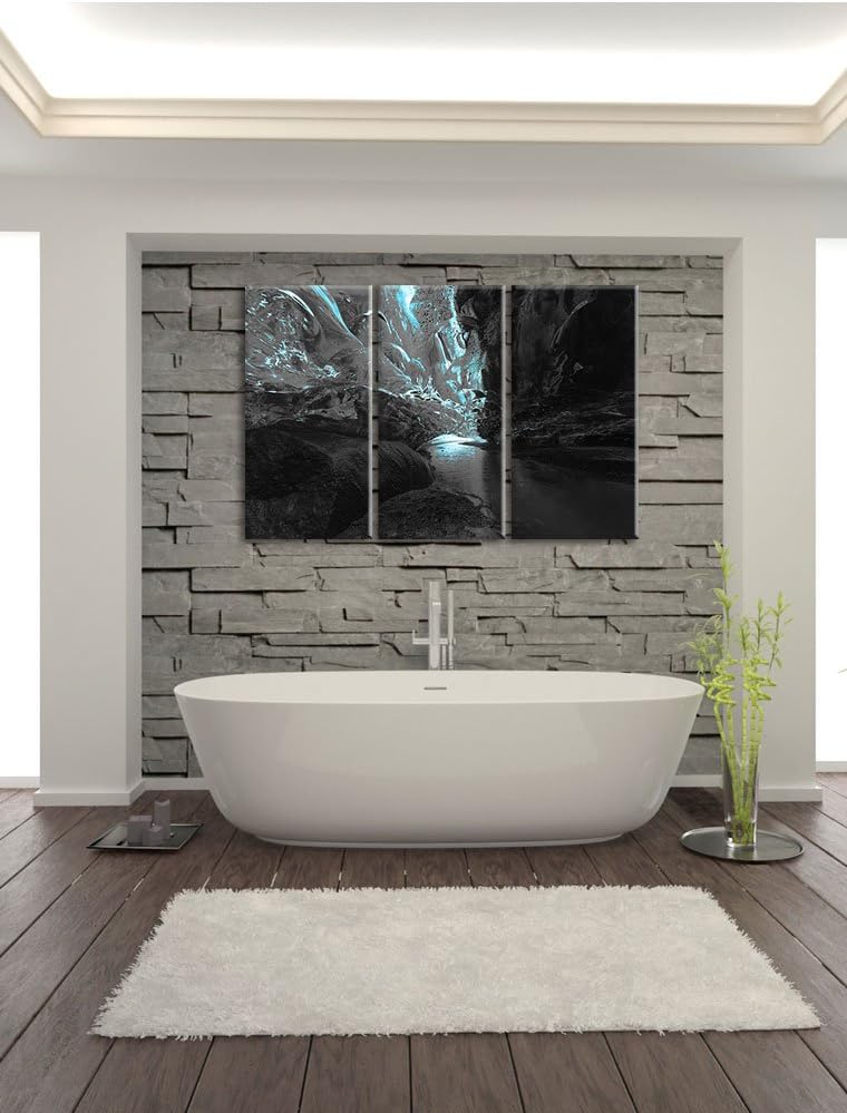 Pixxprint abstrakte Eislandschaft B&W Detail 3-Teiler Leinwandbild 120x80 Bild auf Leinwand