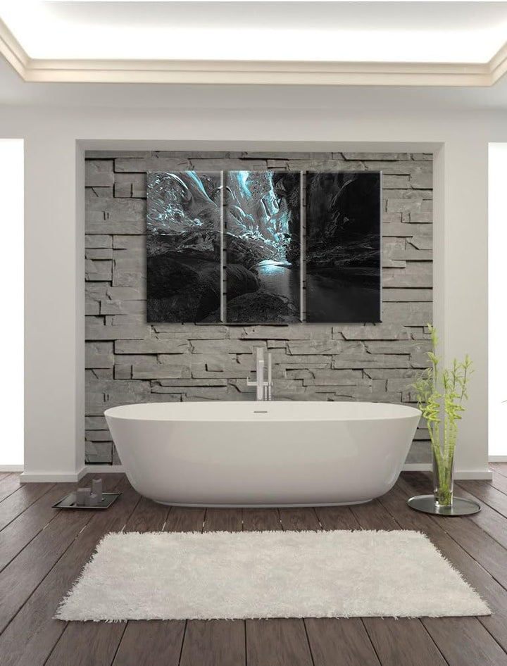 Pixxprint abstrakte Eislandschaft B&W Detail 3-Teiler Leinwandbild 120x80 Bild auf Leinwand