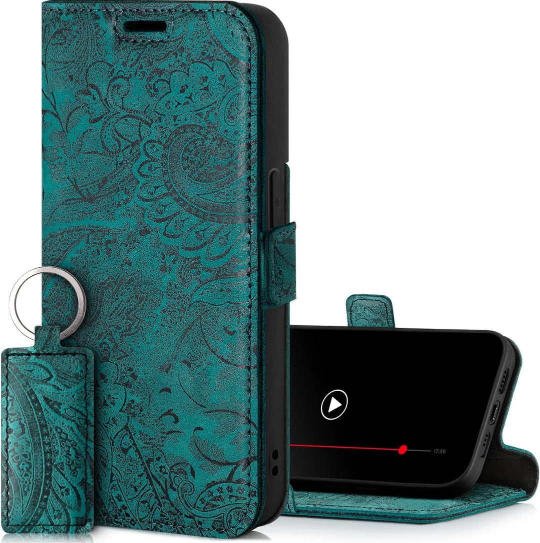 SURAZO Premium 2.0 Handyhülle für Apple iPhone 14 Hülle Leder – Klappbare Echtleder Schutzhülle [mit