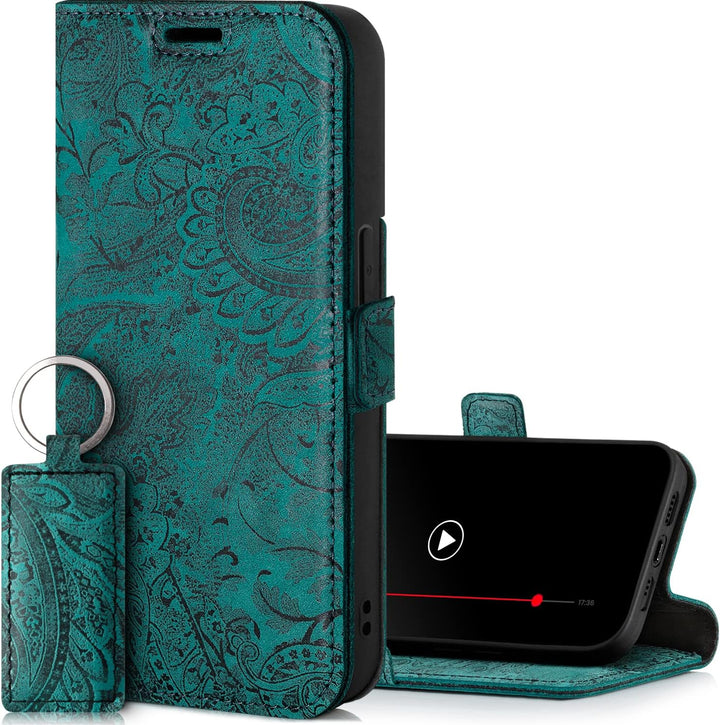 SURAZO Premium 2.0 Handyhülle für Apple iPhone 14 Hülle Leder – Klappbare Echtleder Schutzhülle [mit