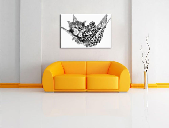 Pixxprint Katzenbaby Hängematte als Leinwandbild/Grösse: 100x70 / Wandbild/Kunstdruck/fertig bespann