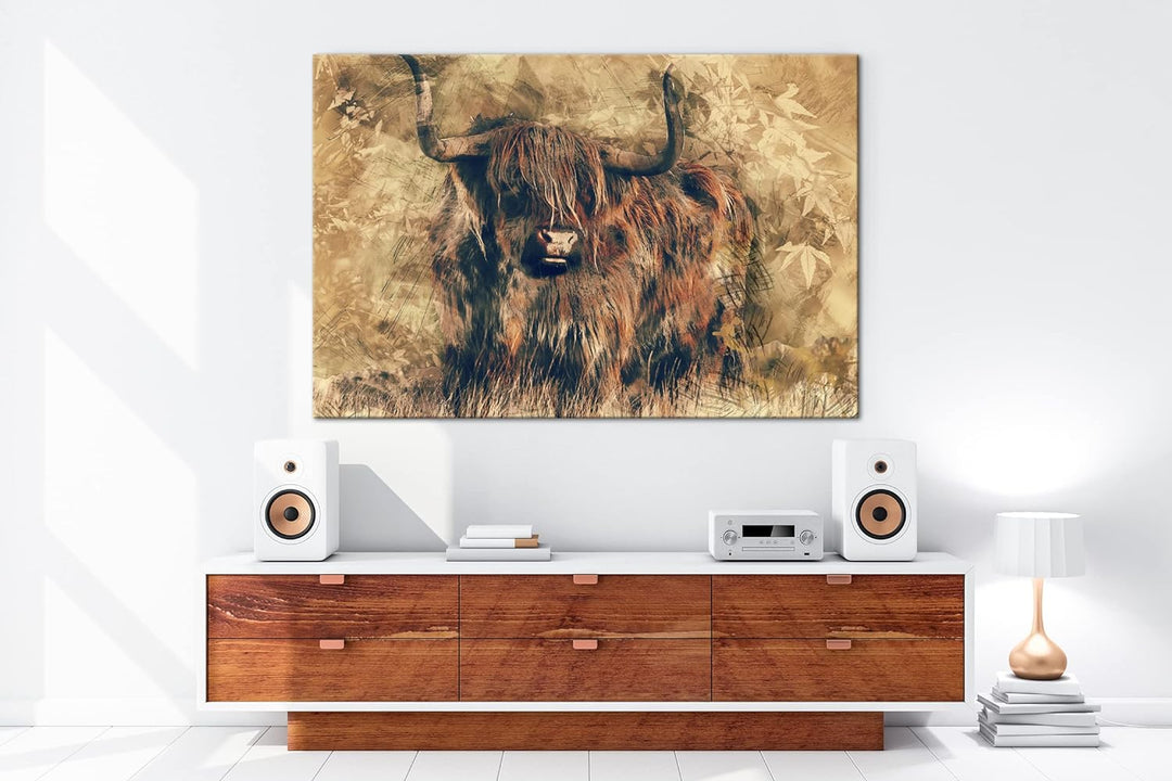 deyoli gezeichneter Stier Format: 80x60 als Leinwandbild, Motiv fertig gerahmt auf Echtholzrahmen, H