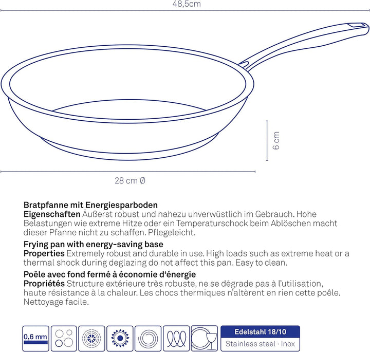 Kela 10189 Flavoria Bratpfanne, 18/8 Stainless Steel, 2.2 liters, Silber Glänzend 28 cm, 28 cm