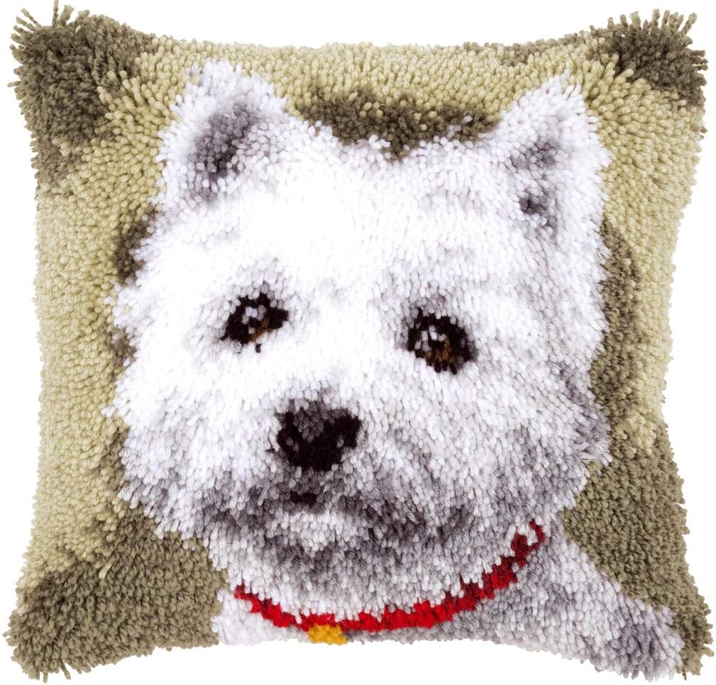 Vervaco Westie Knüpfkissen mit Knüpfhaken, Baumwolle, Mehrfarbig, 40 x 40 x 1 cm