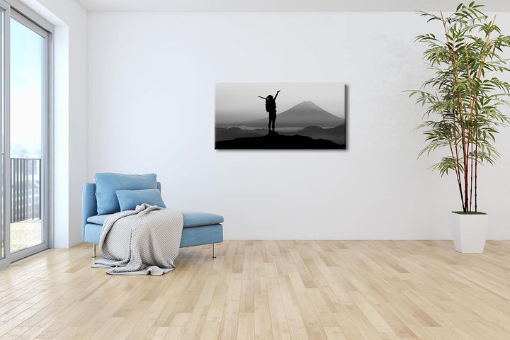 verspürende Freiheit über den Bergen Panorama 80x40 cm Effekt: Schwarz/Weiss als Leinwandbild, Motiv