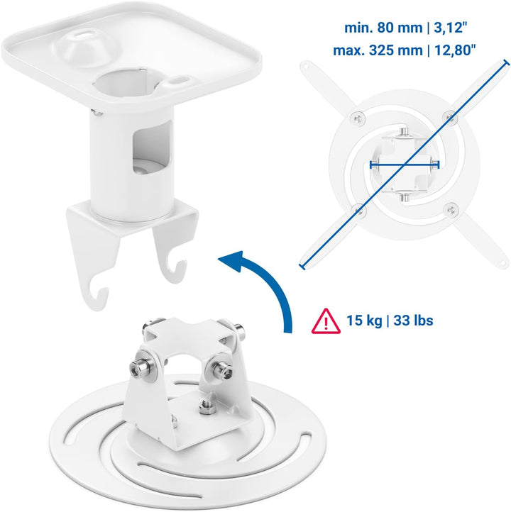 deleyCON Universal Beamer Projektor Deckenhalterung +-25° Neigbar - 360° Schwenkbar - bis 15Kg - Dec