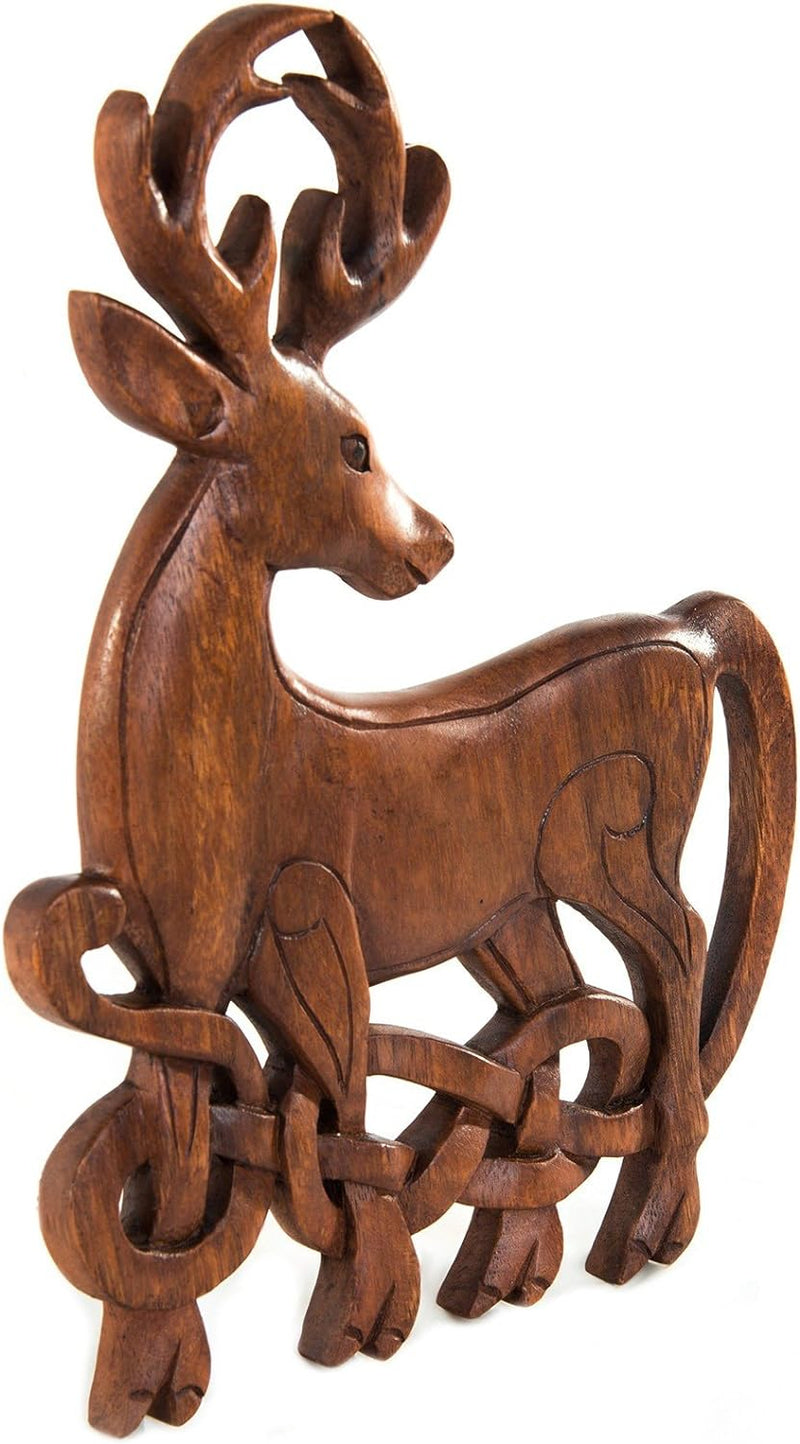 Windalf Celtic Holzbild KELTISCHER HIRSCH h: 26 cm rechts schauend Keltische Knoten Handarbeit aus H