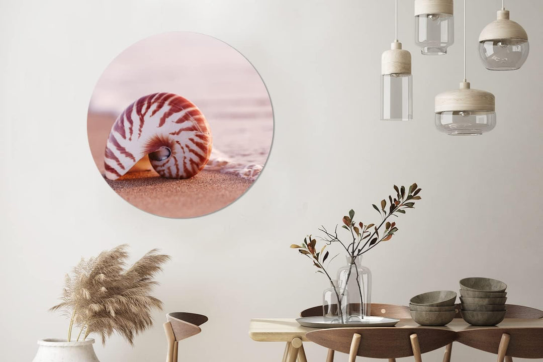 Wandbild Rund Wanddeko Deko Wohnzimmer Bilder 90x90 cm Muschel - Strand - Meer - Sand