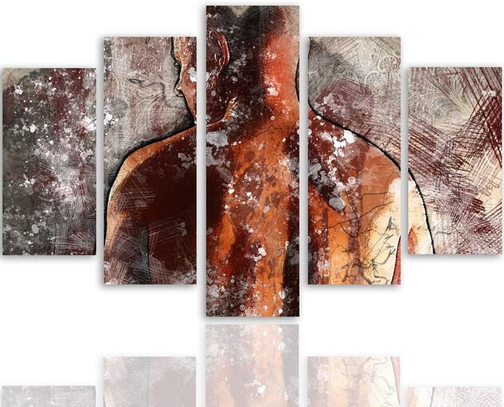 Feeby Wanddeko XXL Abstraktion Leinwandbild 5 Teilig Mann Körper braun 100x70 cm Leinwandbild 100x70