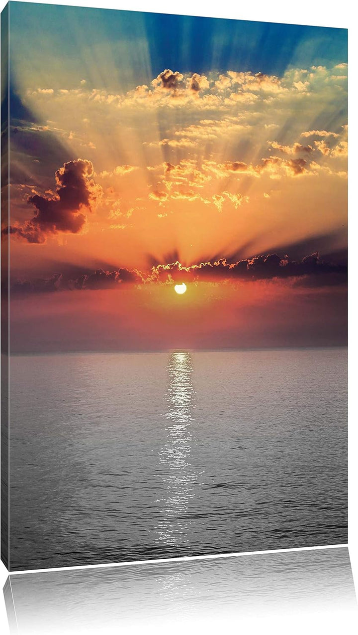 Pixxprint Sonnenuntergang über dem Meer als Leinwandbild/Grösse: 100x70 / Wandbild/Kunstdruck/fertig