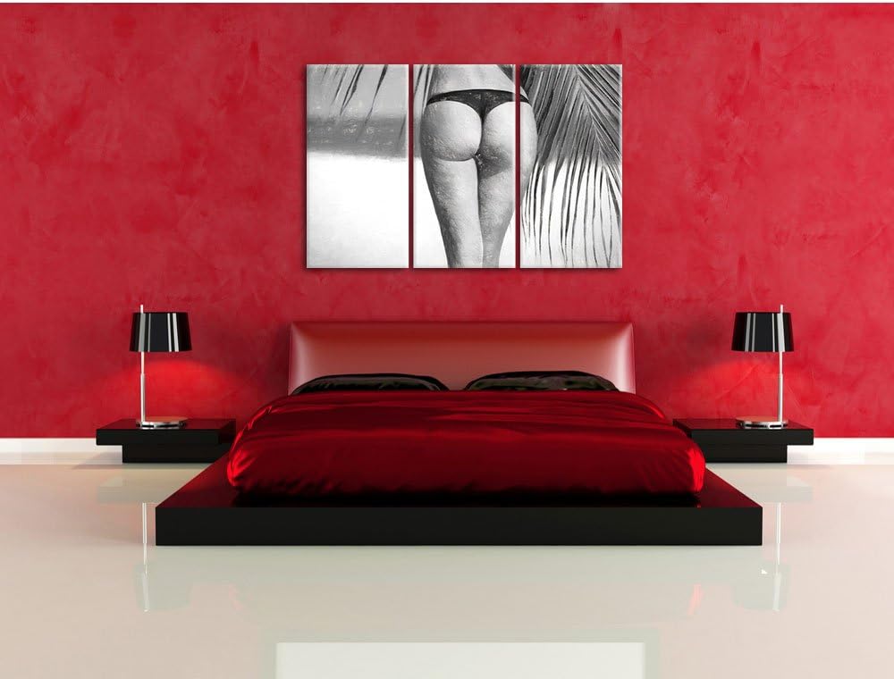 Pixxprint Sexy Frau am Strand Kunst als Leinwandbild/Grösse: 3 Teilig (120x80) cm/Wandbild/Kunstdruc