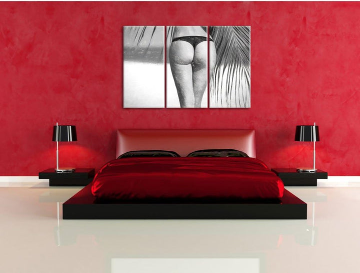 Pixxprint Sexy Frau am Strand Kunst als Leinwandbild/Grösse: 3 Teilig (120x80) cm/Wandbild/Kunstdruc