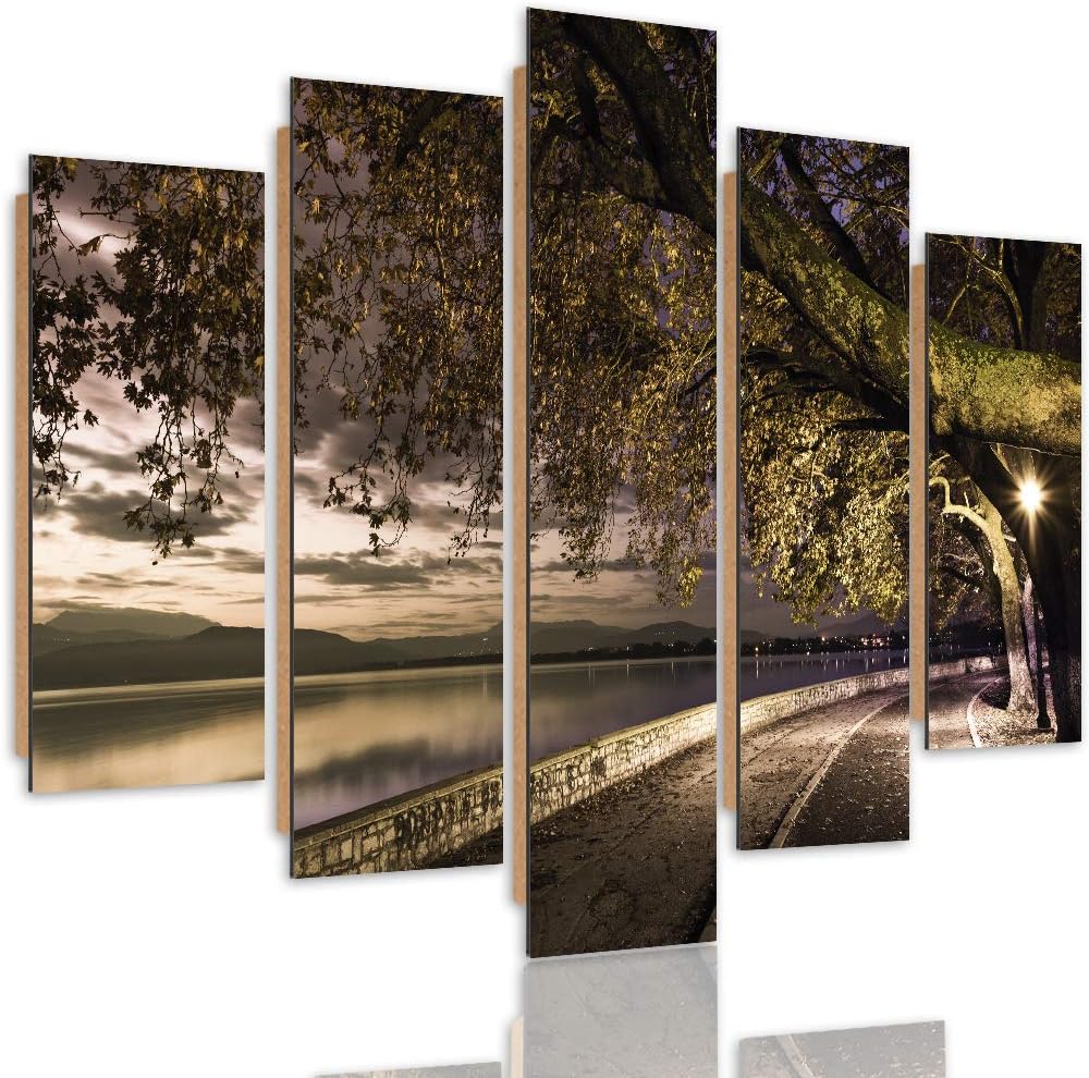 Bilder 5 Teilig Landschaft Deco Panel Kunst Weg Bäume See Abend bunt 100x70 cm Deco panel 100x70 cm