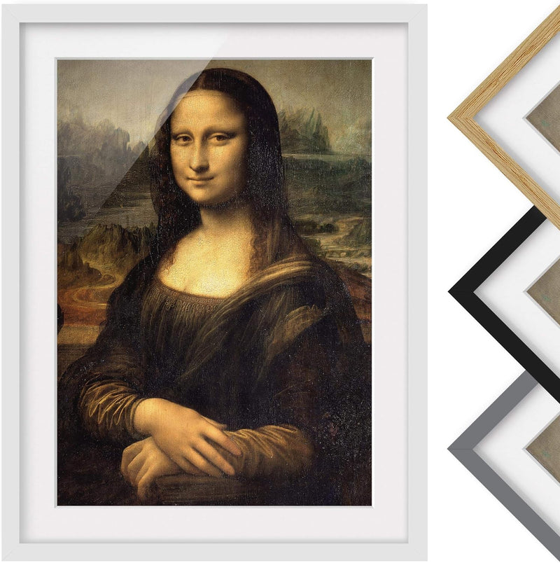 Bild mit Rahmen - Leonardo da Vinci - Mona Lisa - Rahmenfarbe Weiss, 40 x 30 cm 40cm x 30cm Weiss, 4