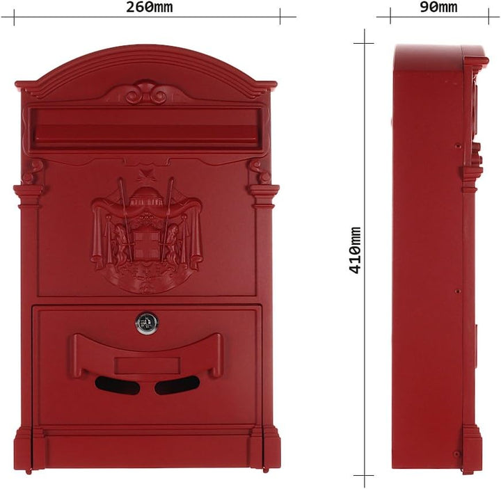 HomeDesign Briefkasten HDM-100-Rot, Aluminium, Sichtfenster, Namenschildhalter, Stahlklappe, Zylinde