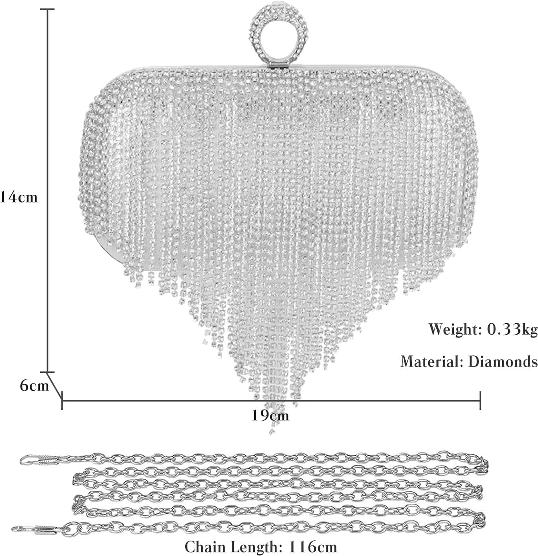 CORIOS Damen Glitzer Clutch Strass Fransen Abendtasche Strass Fransen Abendtasche Braut Handtasche A