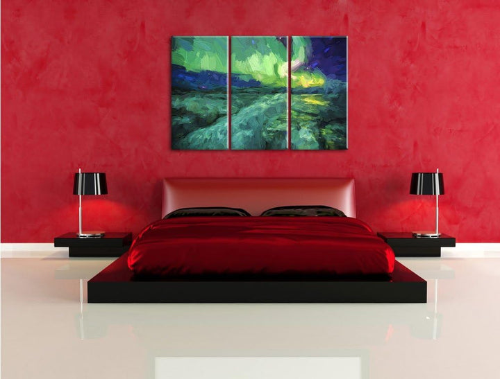 Pixxprint Gletscher Island / 3-Teilig/Gesamtmass 120cm Leinwandbild bespannt auf Holzrahmen/Wandbild