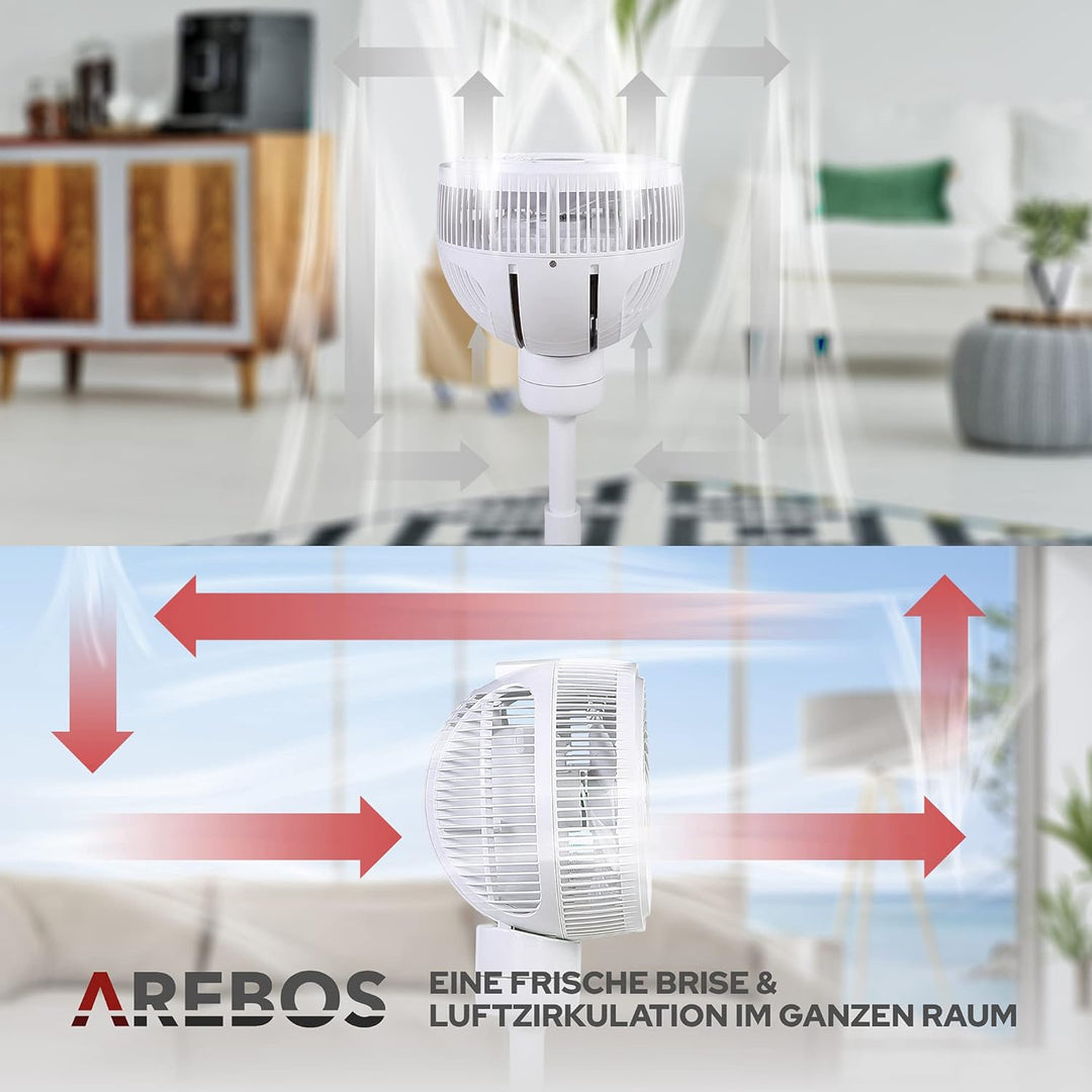 Arebos Ventilator 55W | 3D Oszillation | Ø 23cm | besonders Leise | höhenverstellbar, mit 4 Leistung