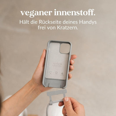 Woodcessories - Nachhaltige Handykette abnehmbar kompatibel mit iPhone 12 Mini Hülle mit Band grau -