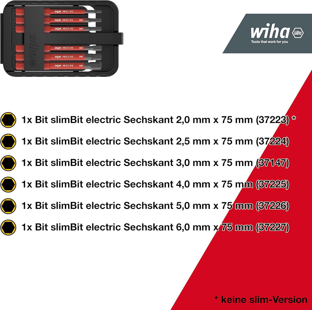 Wiha Bitset slimBit electric für Elektriker I Sechskant 7 teilig mit Bit-Box I VDE geprüfter Bit Sat