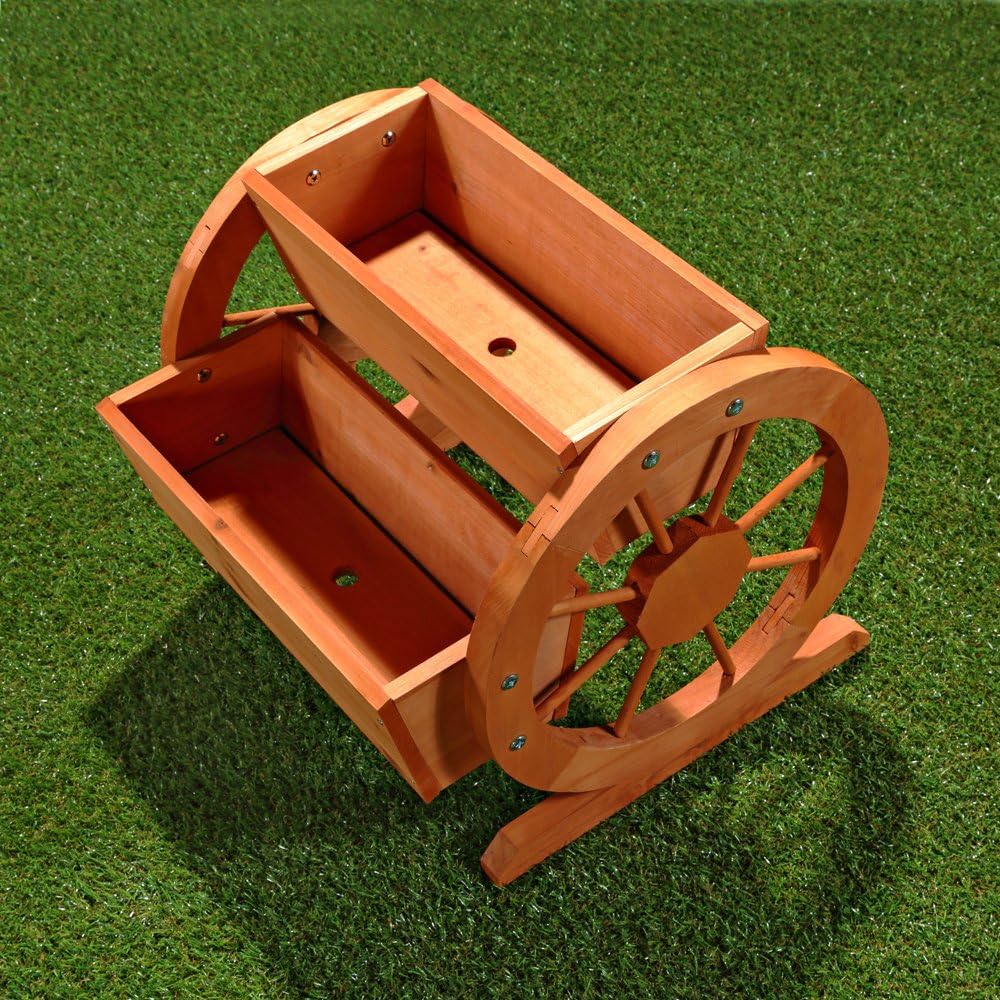Melko Wagenrad Pflanzkübel aus Holz 44 x 42 x 40 cm – schöner Deko-Pflanzkübel mit grossen Wagenräde