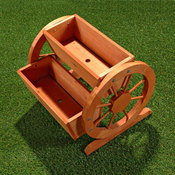 Melko Wagenrad Pflanzkübel aus Holz 44 x 42 x 40 cm – schöner Deko-Pflanzkübel mit grossen Wagenräde