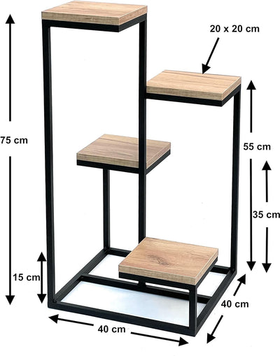 DanDiBo Blumentreppe Metall Schwarz Holz 75 cm Pflanzentreppe Blumenständer 96355 Blumensäule Modern