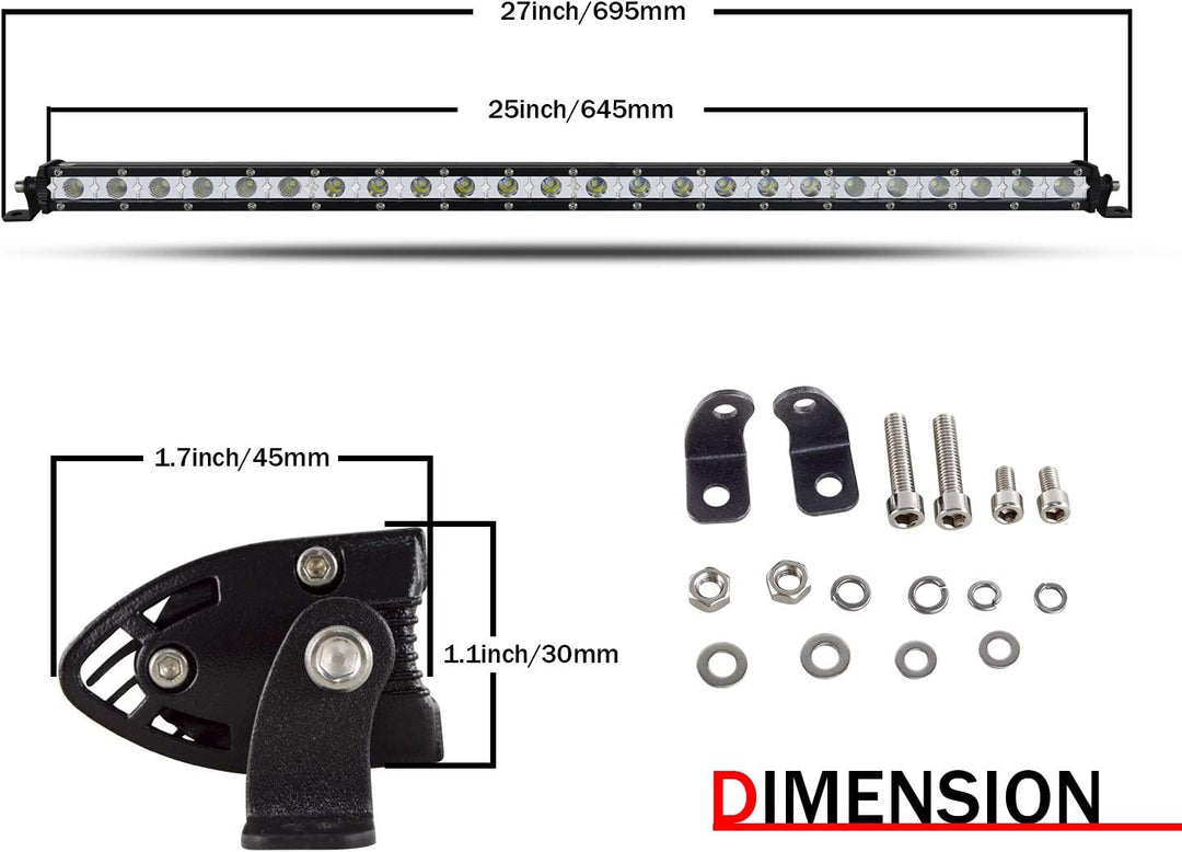SKYWORLD LED Arbeitsscheinwerfer, 25 zoll 63.5 cm 120W Spot Flood Combo Einreihig LED balken LED Off