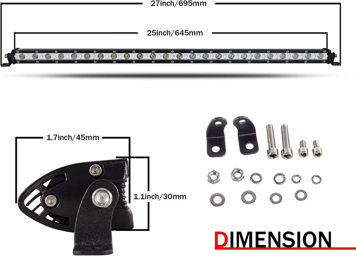 SKYWORLD LED Arbeitsscheinwerfer, 25 zoll 63.5 cm 120W Spot Flood Combo Einreihig LED balken LED Off