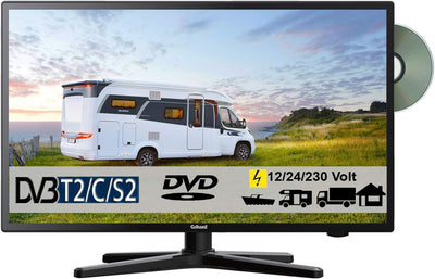 Gelhard GTV-2482 LED 24 Zoll Wide Screen TV DVD DVB/S/S2/T2/C 230/12 Volt 24 Volt für Wohnmobil Camp