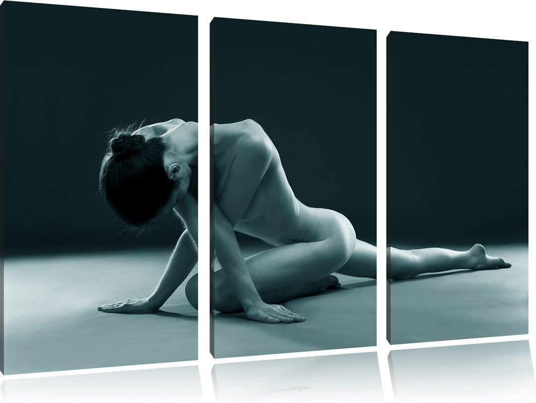 Pixxprint Schöne sexy Frau Macht Yoga als Leinwandbild/Grösse: 3 Teilig (120x80) cm/Wandbild/Kunstdr