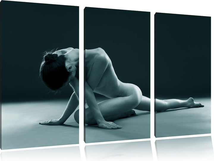 Pixxprint Schöne sexy Frau Macht Yoga als Leinwandbild/Grösse: 3 Teilig (120x80) cm/Wandbild/Kunstdr