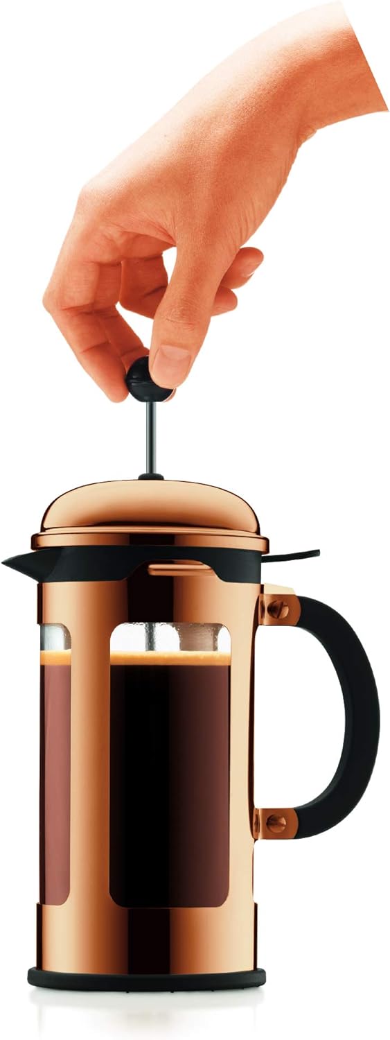 Bodum CHAMBORD Kaffeebereiter (French Press System, Auslaufschutz, Edelstahlrahmen, 1,0 liters) kupf