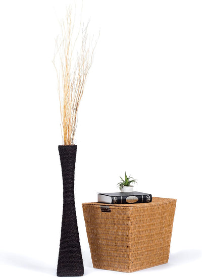 Leewadee Bodenvase für Dekozweige hohe Standvase Design Holzvase, Wasserhyazinthe, 70 cm, Schwarz 70