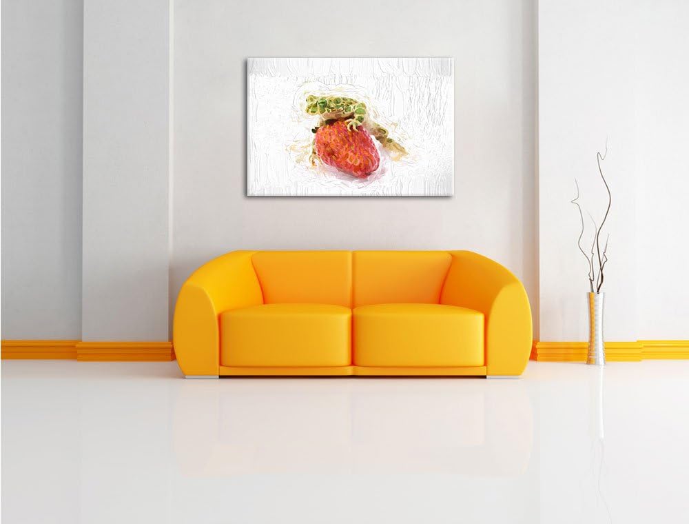 Pixxprint Frosch mit Erdbeere als Leinwandbild/Grösse: 100x70 cm/Wandbild/Kunstdruck/fertig bespannt