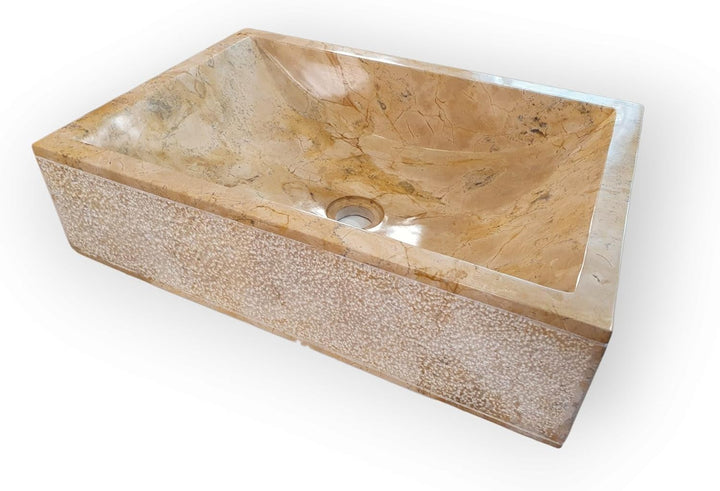 Naturstein Waschbecken beiger Marmor - 50x35 cm Aufsatz Waschschale - Heller Marmor Aufsatzwaschbeck