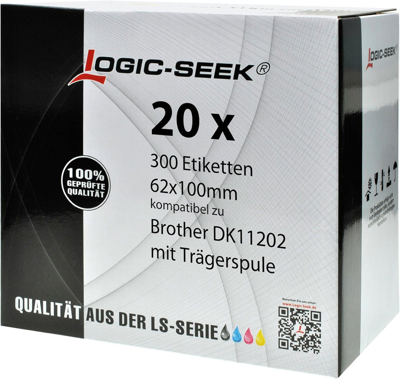Logic-Seek 20x Versand-Etiketten kompatibel für Brother DK11202 - je 300 Stück - 62mm x 100mm P-Touc