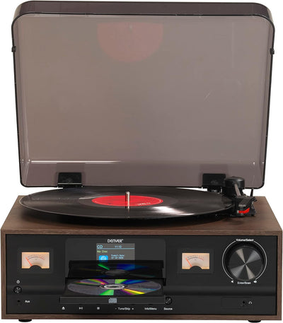 Denver MRD-52 Musiksystem mit DAB+/FM/AM Radio, Plattenspieler und CD Player, Holzoptik
