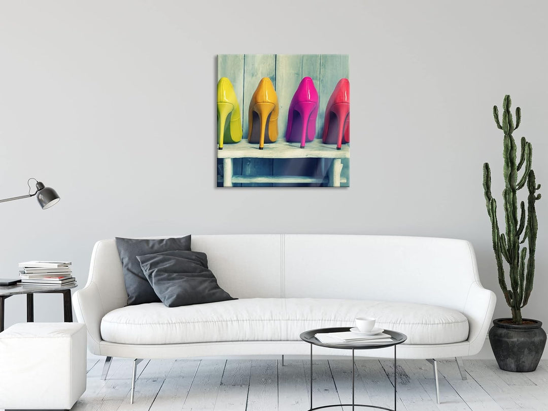 Pixxprint Glasbild | Wandbild auf Echtglas | Bunte High Heels | 60x60 cm | inkl. Aufhängung und Abst