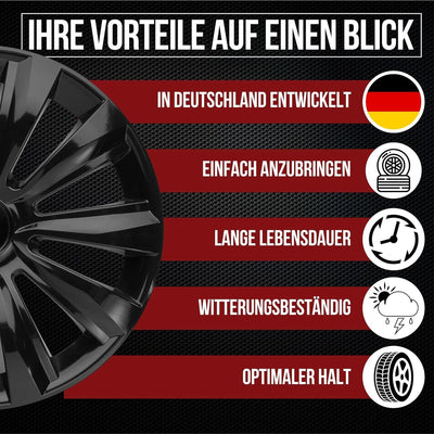 Albrecht 16 Zoll Radkappen schwarz für Stahlfelgen - Delta Radzierblenden aus hochwertigem Kunststof