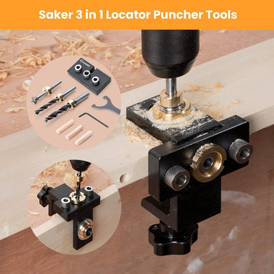 Saker 3 in 1 Einstellbare Holzbearbeitung Bohrer Positionierer Punch Werkzeug,Pocket Hole Jig Kit (3