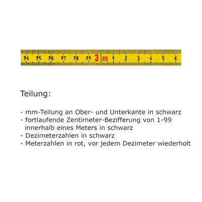 Skalenbandmass - Stahl, gelb mit Polyamidbeschichtung - Bezifferung von links nach rechts - Breite: