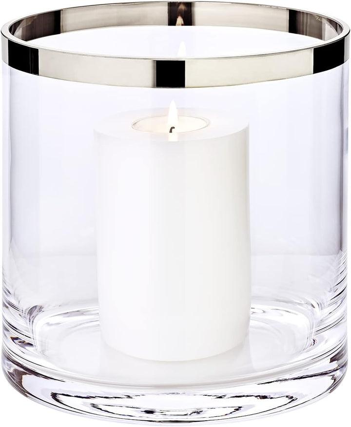 EDZARD Windlicht Molly, Kerzenhalter aus mundgeblasenem Kristallglas mit Platinrand, Glas für Stumpe