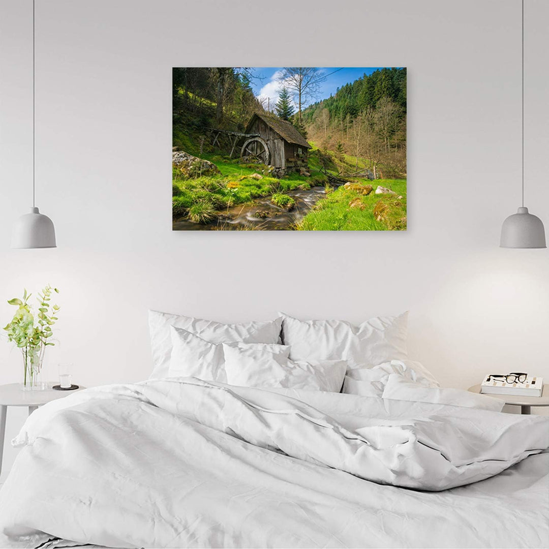 Wanddeko Bach Kunst modern Bilder Hütte Grün 100x70 cm