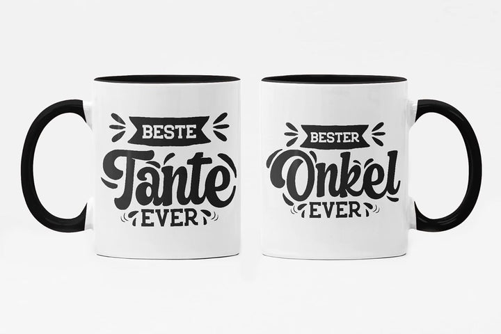 Trendation - Tante und Onkel Geschenk Tasse Set Kaffeetassen Geschenke Weihnachten (Schwarz), Schwar
