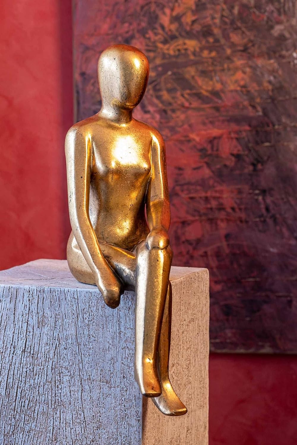 IDYL Moderne Skulptur Figur Sandsteinguss Sitting Women | goldfb. | 13x15x50 cm | Dekorationsfigur f