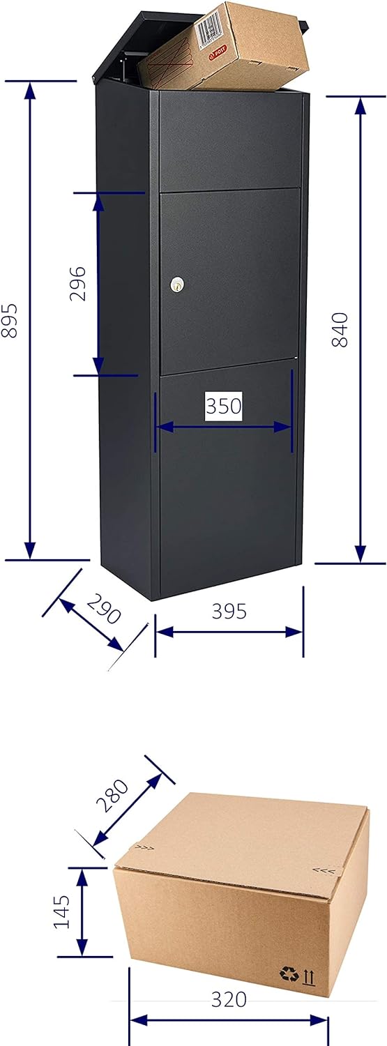 RAL7016 Paketbox Paketkasten XXL Anthrazitgrau Matt Paketbriefkasten Postbox abschliessbar 895x395x2