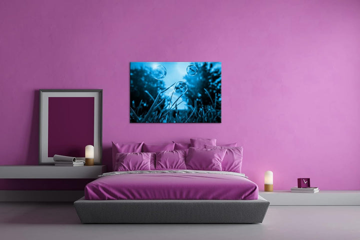 deyoli Regenschirme in Seifenblasen Format 80x60 Effekt: Monocrome Blau als Leinwandbild, Motiv fert