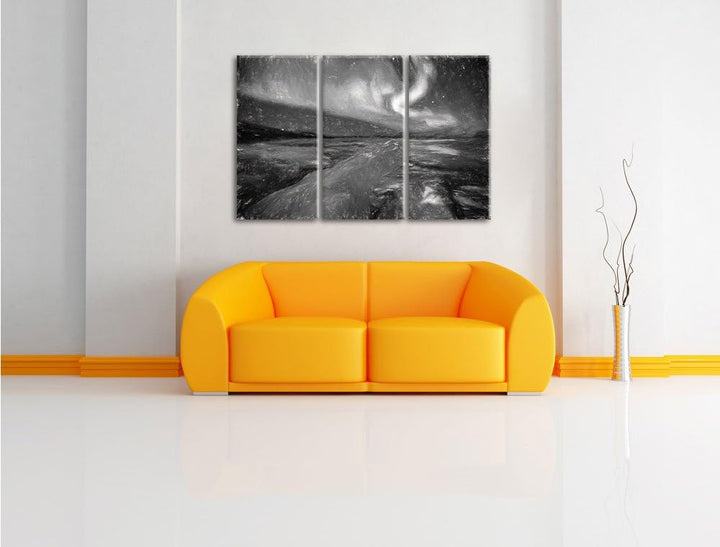 Pixxprint Gletscher Island / 3-Teilig/Gesamtmass 120cm Leinwandbild bespannt auf Holzrahmen/Wandbild