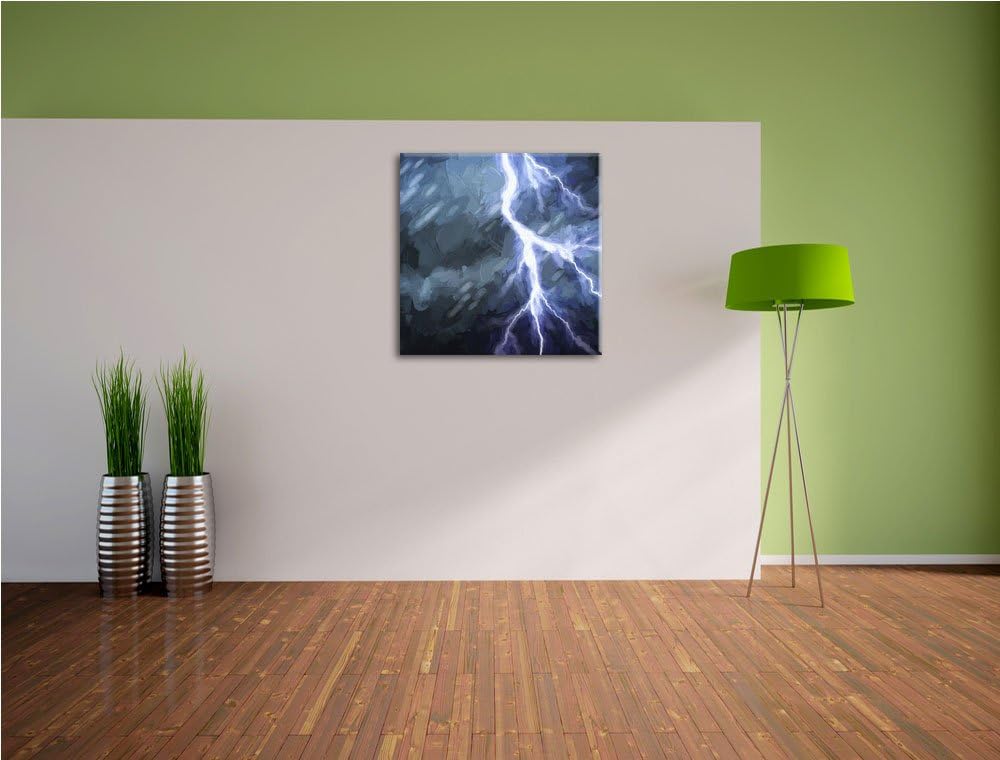 Blitze in Dunkelheit, Format: 70x70 auf Leinwand, XXL riesige Bilder fertig gerahmt mit Keilrahmen,